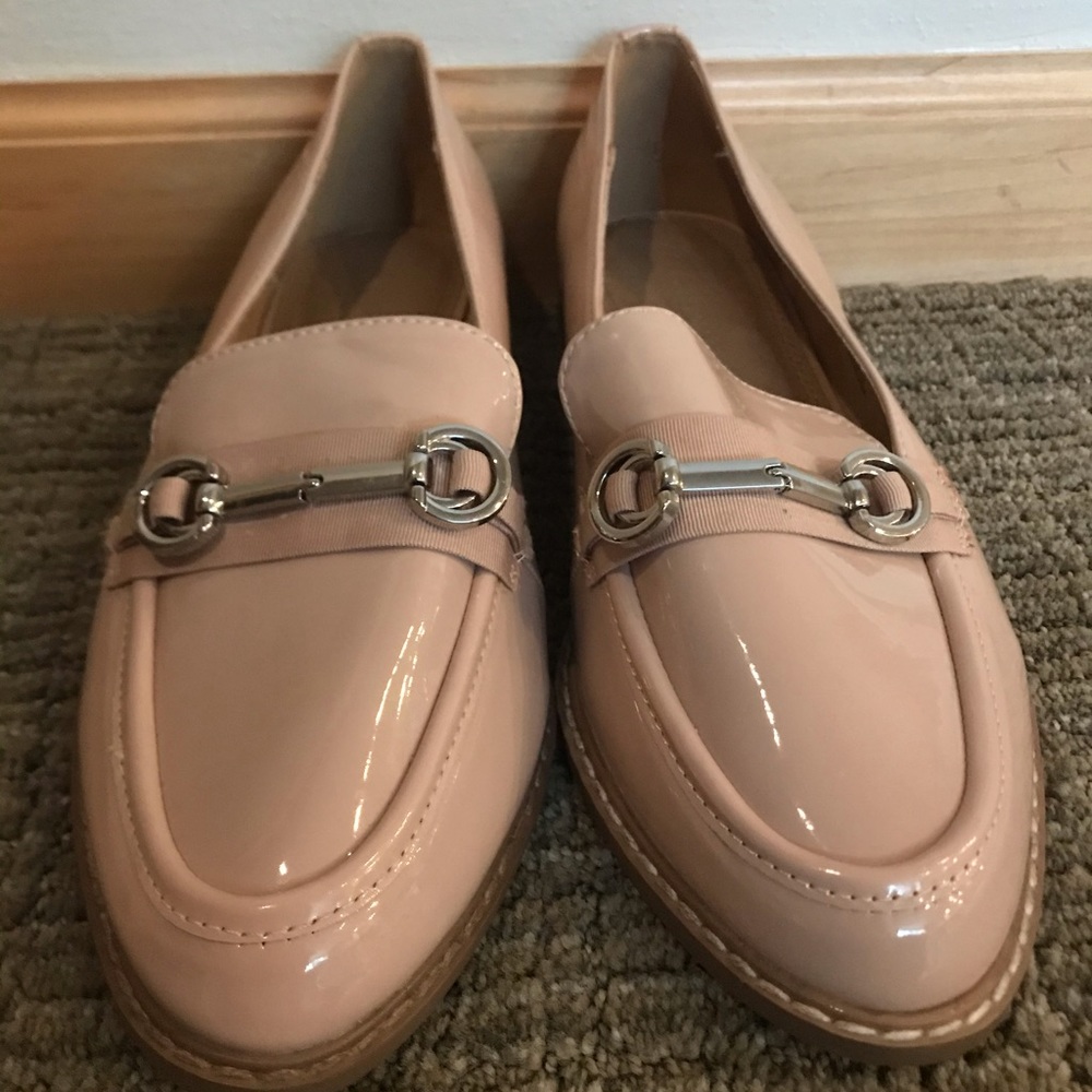asos shoes blush loafer with silver buckle, brand new!